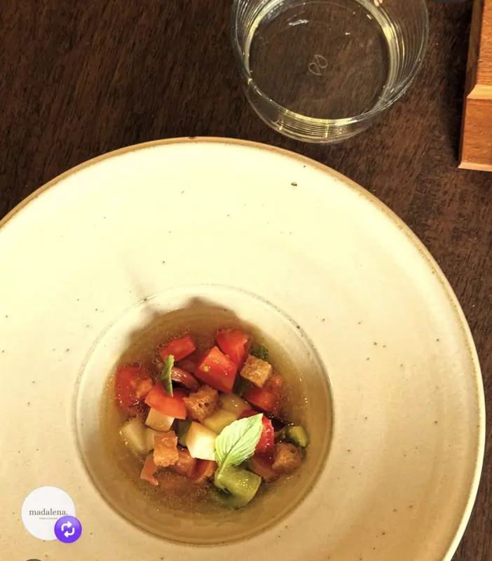 Tomato, peach and lemon verbena